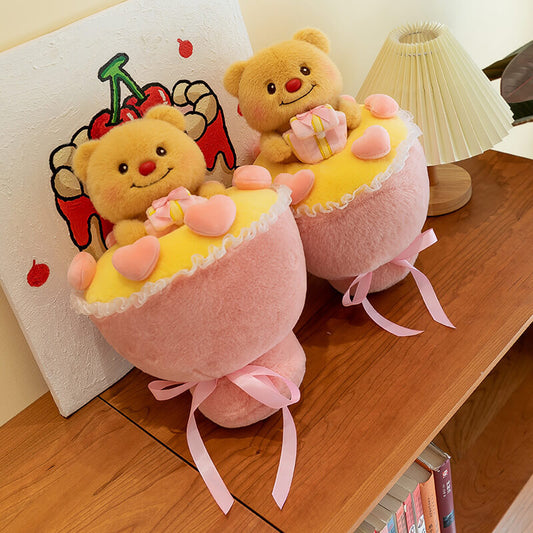 Cute Butter Bear Plush Toy Bouquet Pillow