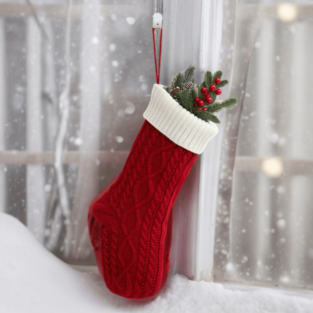 Christmas colour blocked knitted red stocking decorations