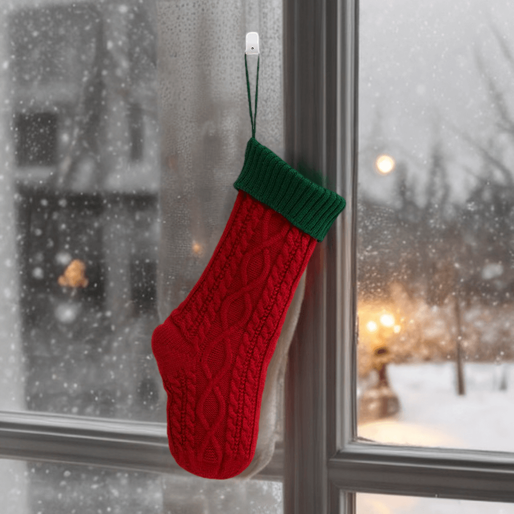 Christmas colour blocked knitted red stocking decorations