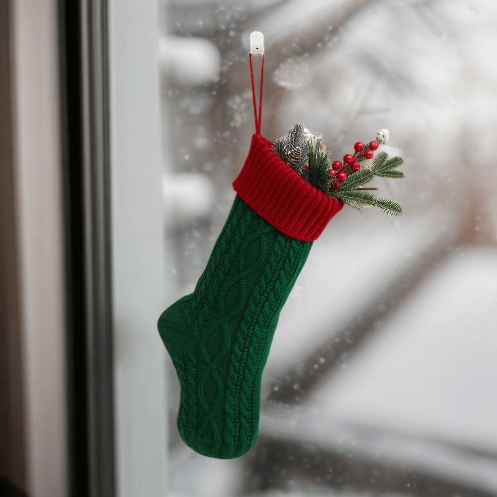 Christmas colour blocked knitted red stocking decorations