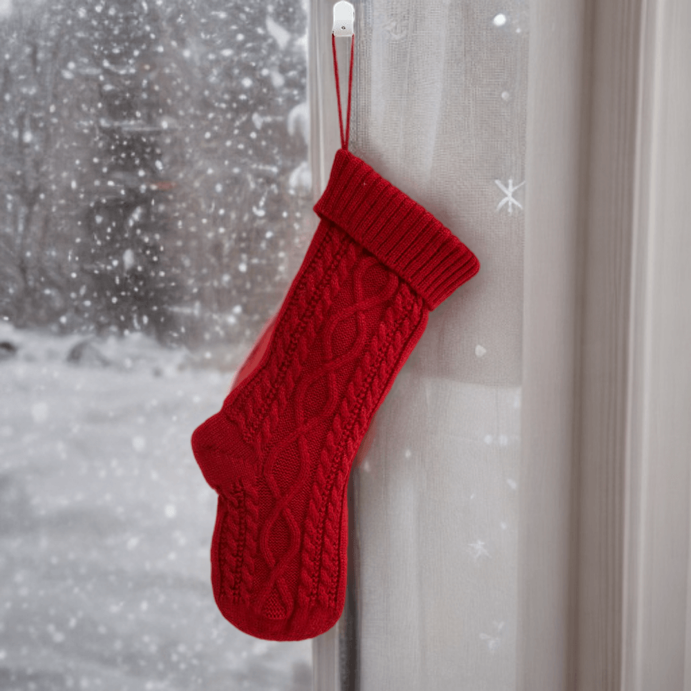 Christmas colour blocked knitted red stocking decorations