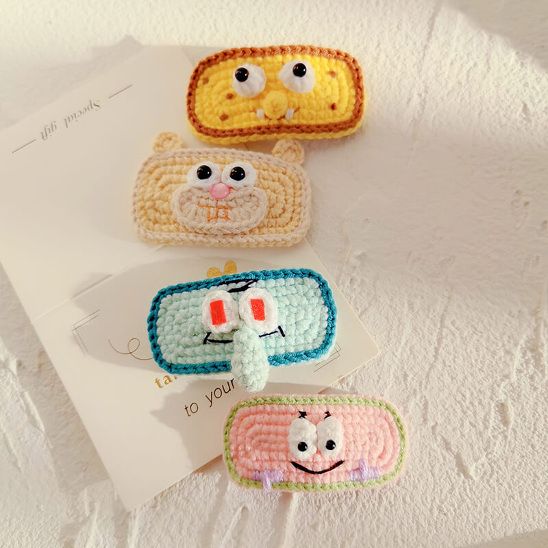 Cute Cartoon Animals Hand Knit Wool Hair Clips