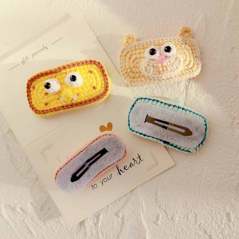 Cute Cartoon Animals Hand Knit Wool Hair Clips