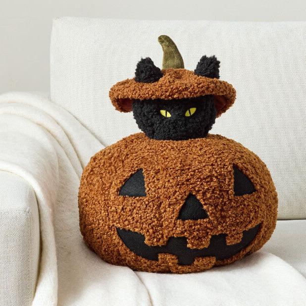 Halloween Cat Brown White Pumpkin Plush Pillow Toys