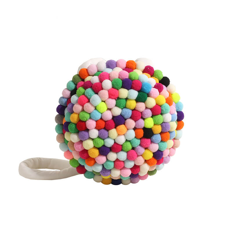 Cute gradient rainbow coloured fur ball round bag