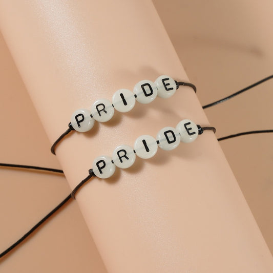 Acrylic Luminous Letters Pride Rainbow Hand-woven Bracelet