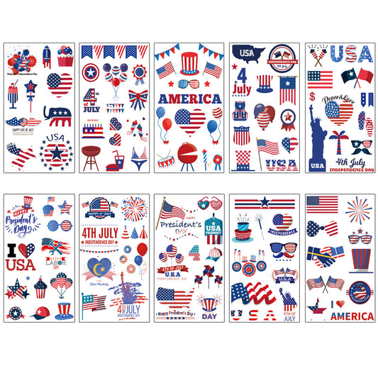 American Flag Independence Day Party Party Waterproof Tattoo Stickers (Set Of 10pcs)