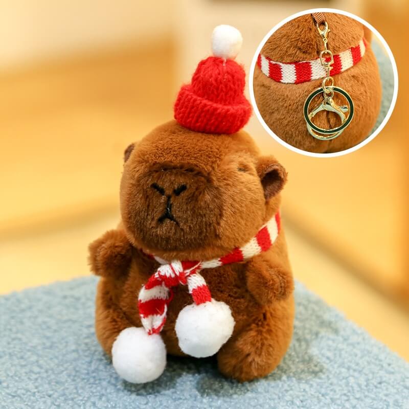 Christmas Capybara Plush Toy Keychain Decoration 12cm Holiday Gift for Kids