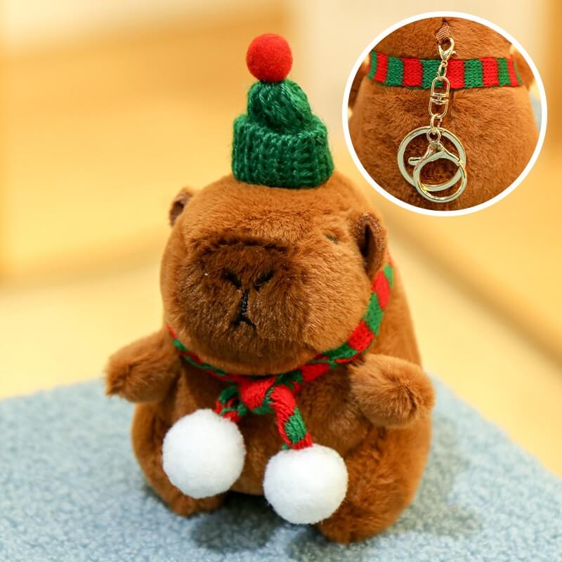 Christmas Capybara Plush Toy Keychain Decoration 12cm Holiday Gift for Kids