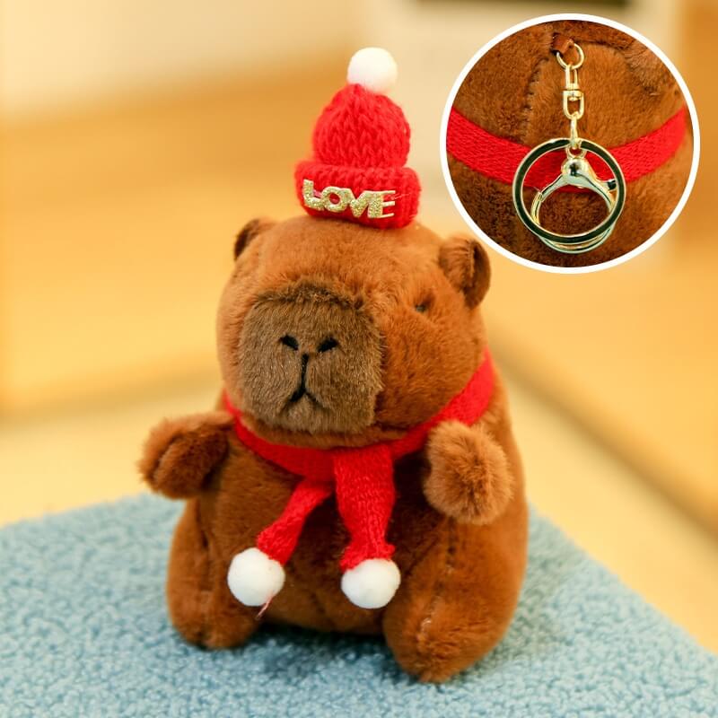 Christmas Capybara Plush Toy Keychain Decoration 12cm Holiday Gift for Kids