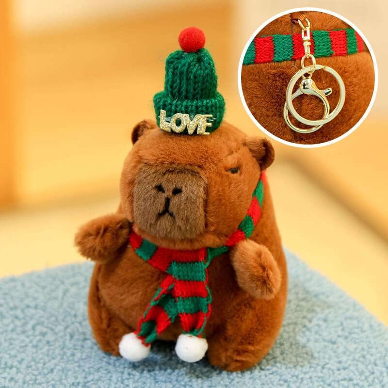 Christmas Capybara Plush Toy Keychain Decoration 12cm Holiday Gift for Kids