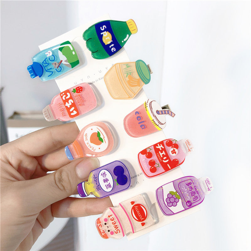 Cute Girl Heart Milk Tea Juice Drink Bottle Hair Clip