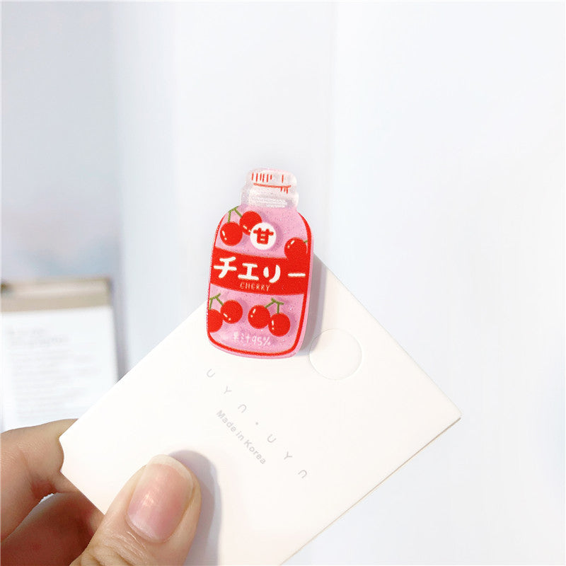 Cute Girl Heart Milk Tea Juice Drink Bottle Hair Clip