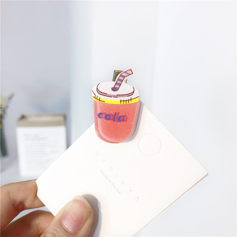 Cute Girl Heart Milk Tea Juice Drink Bottle Hair Clip