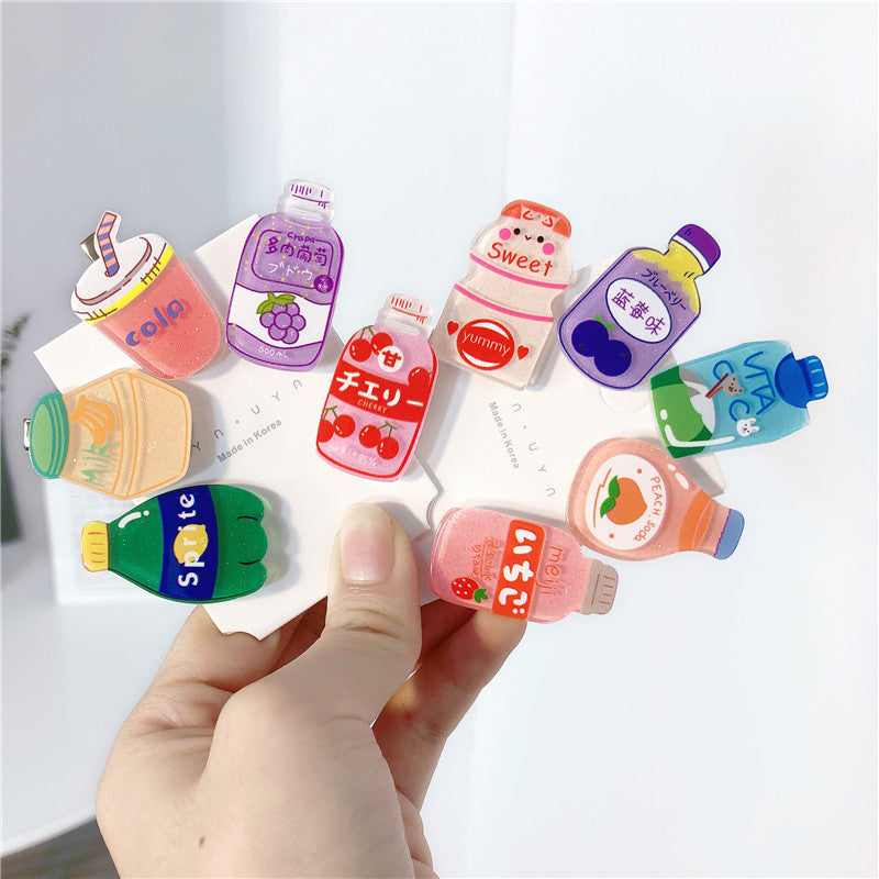 Cute Girl Heart Milk Tea Juice Drink Bottle Hair Clip