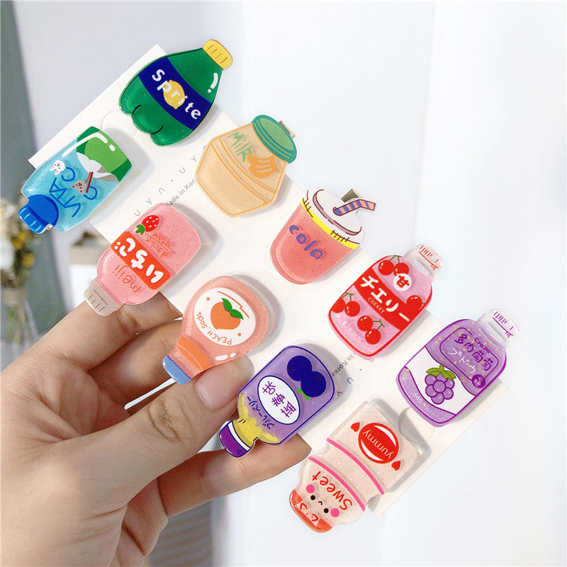 Cute Girl Heart Milk Tea Juice Drink Bottle Hair Clip