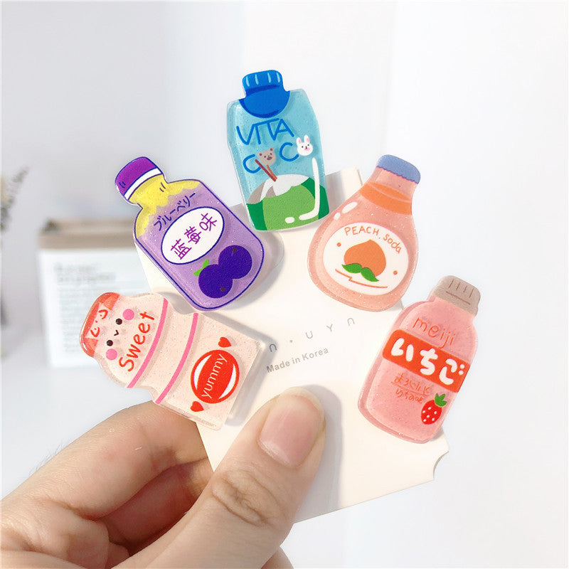 Cute Girl Heart Milk Tea Juice Drink Bottle Hair Clip