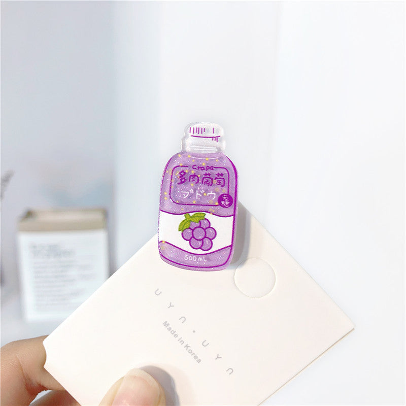 Cute Girl Heart Milk Tea Juice Drink Bottle Hair Clip