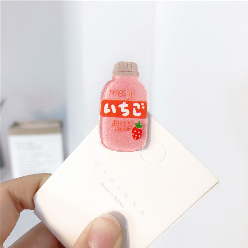 Cute Girl Heart Milk Tea Juice Drink Bottle Hair Clip