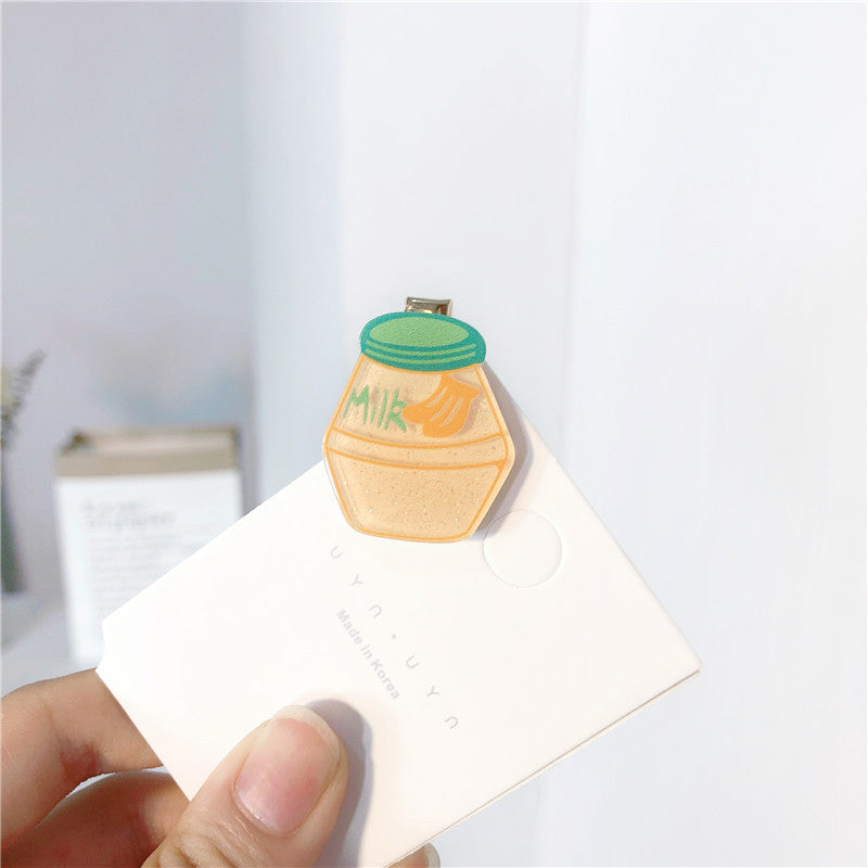 Cute Girl Heart Milk Tea Juice Drink Bottle Hair Clip