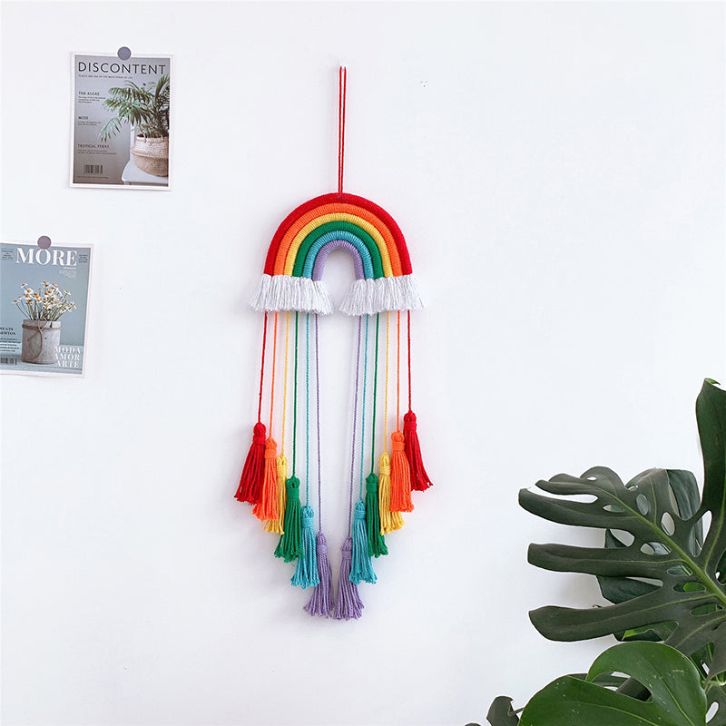 Hand-Woven Rainbow Tassels Wall Hanging