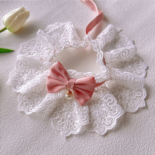 Lace  Princess Style Pearl Bow Cat/Dog Bib