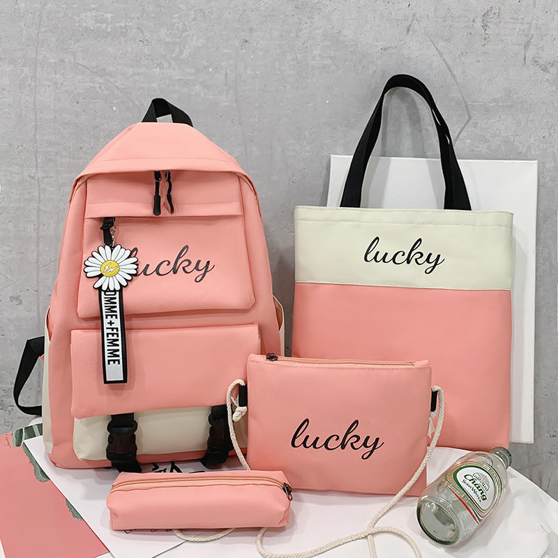 Letters Clash Color Backpack Four-piece Set