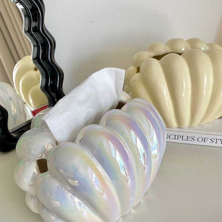 Pearl Shell Shape Ceramic Tissue Box