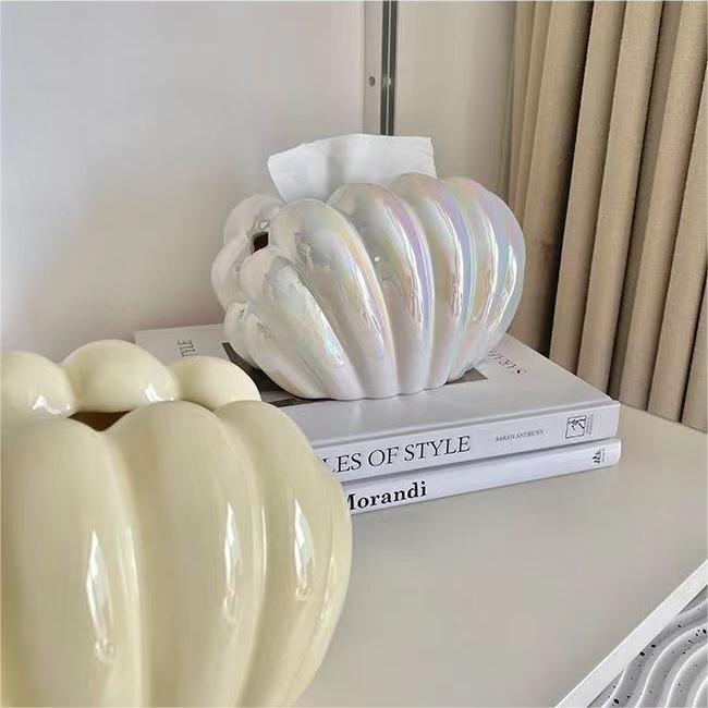 Pearl Shell Shape Ceramic Tissue Box