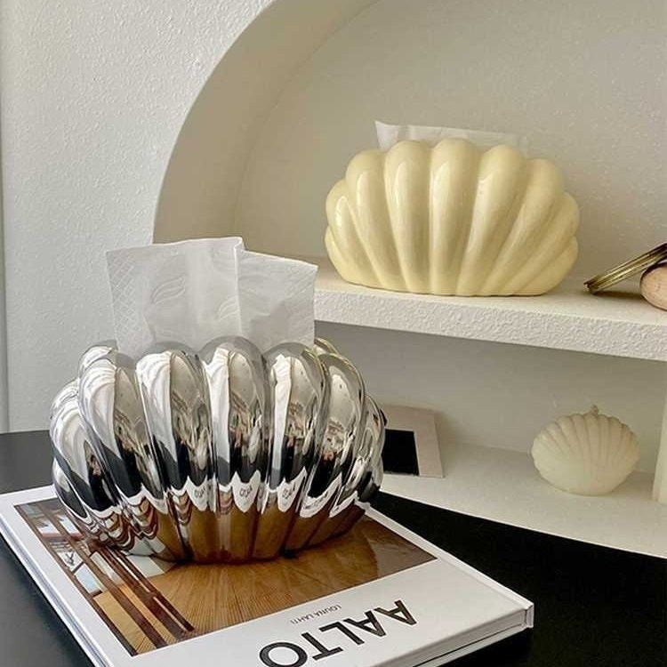 Pearl Shell Shape Ceramic Tissue Box