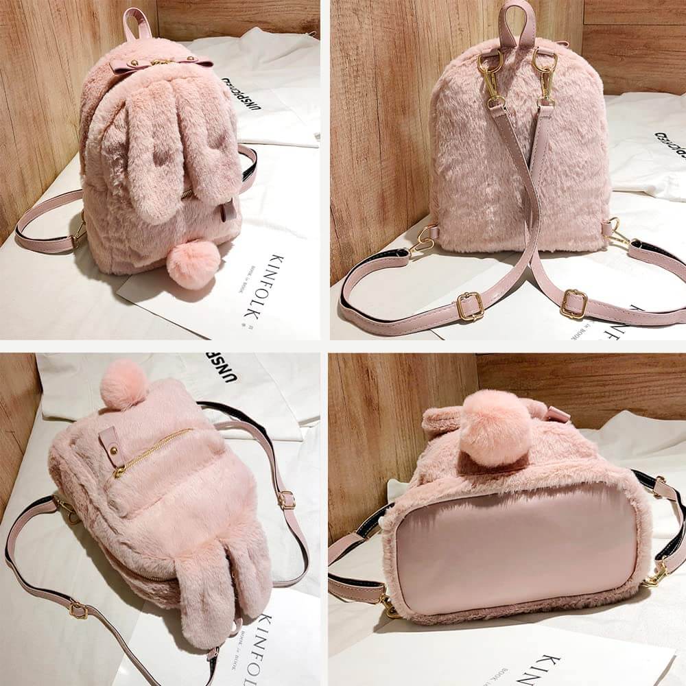 Mini Furry Fluffy Rabbit Ear Plush Schoolbag