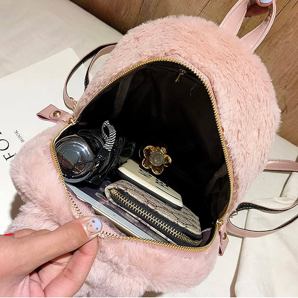 Mini Furry Fluffy Rabbit Ear Plush Schoolbag