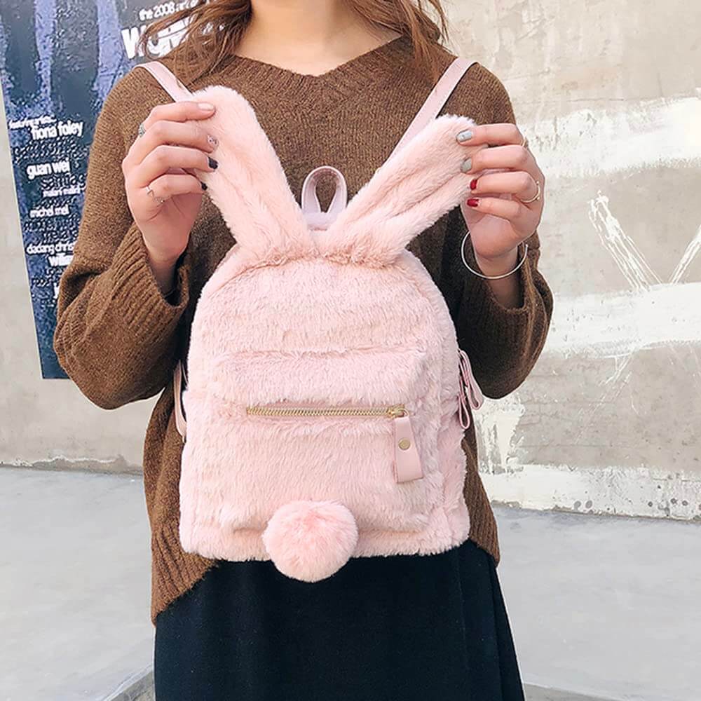 Mini Furry Fluffy Rabbit Ear Plush Schoolbag