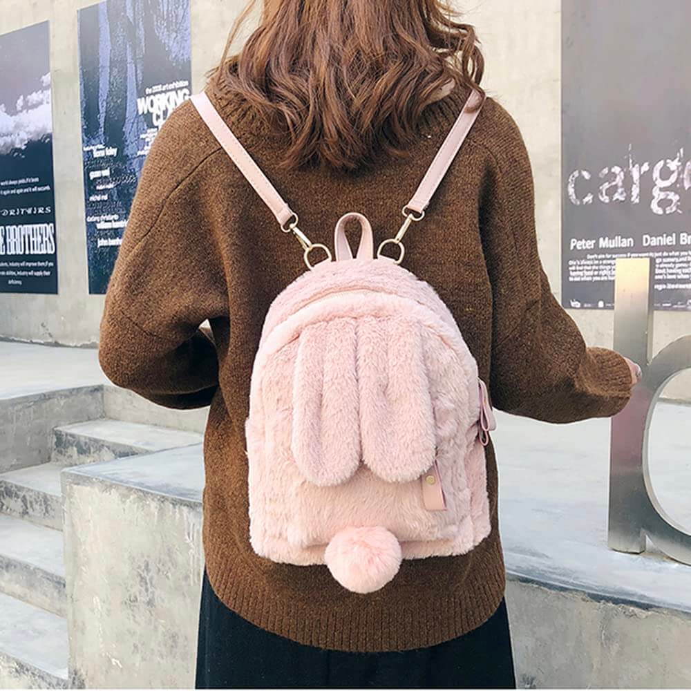 Mini Furry Fluffy Rabbit Ear Plush Schoolbag