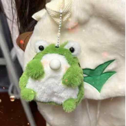 Frog Plush Keychain With Built-in Squeaker Bubble Blowing Feature