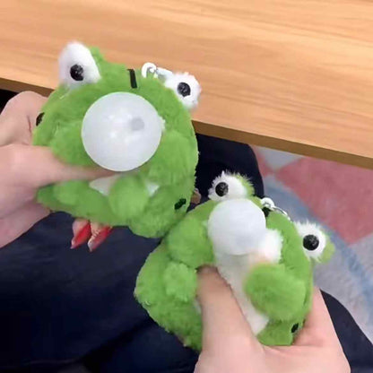 Frog Plush Keychain With Built-in Squeaker Bubble Blowing Feature