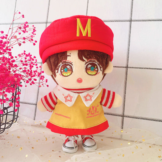 20cm Cotton Doll Fries waiter set red hat pants waistcoat set