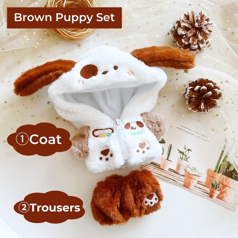 20cm Cotton Doll-White Teddy Brown Puppy Pink Bunny Coat And Trousers