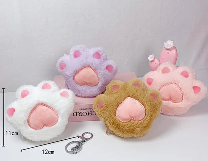 Cute Cartoon Cat Paw Plush Coin Purse Keychain