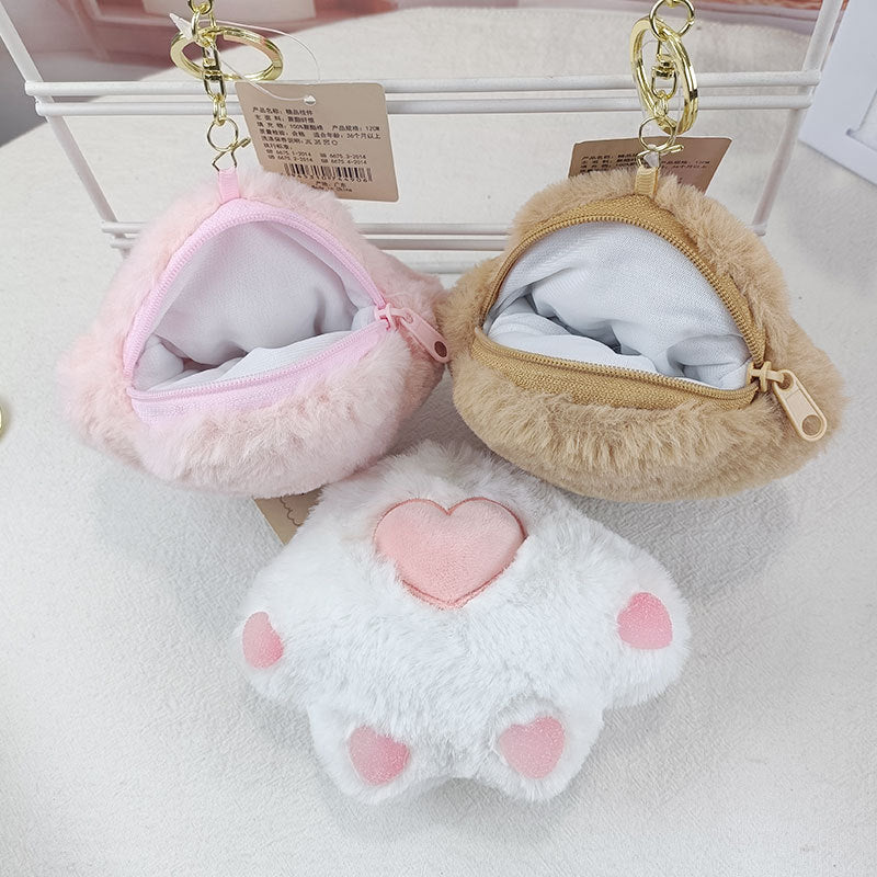 Cute Cartoon Cat Paw Plush Coin Purse Keychain