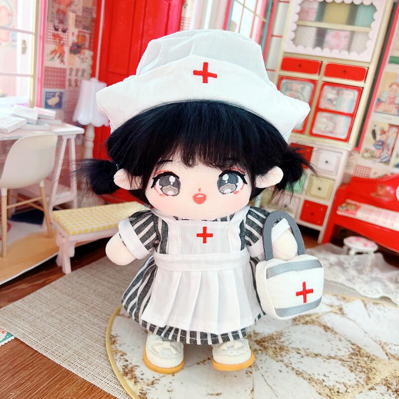 20cm Cotton Doll-Pink And Gray Nurse Dress Set