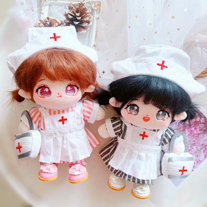 20cm Cotton Doll-Pink And Gray Nurse Dress Set