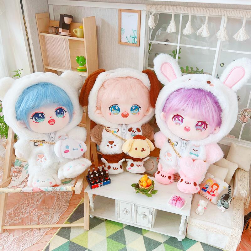 20cm Cotton Doll-White Teddy Brown Puppy Pink Bunny Coat And Trousers