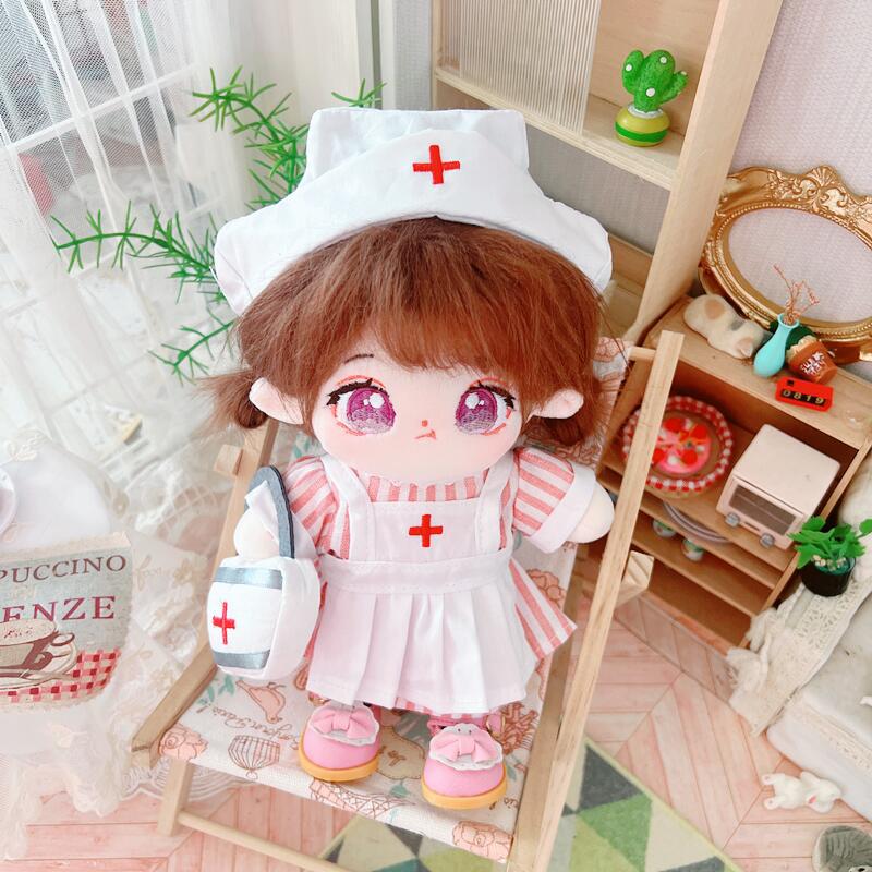 20cm Cotton Doll-Pink And Gray Nurse Dress Set