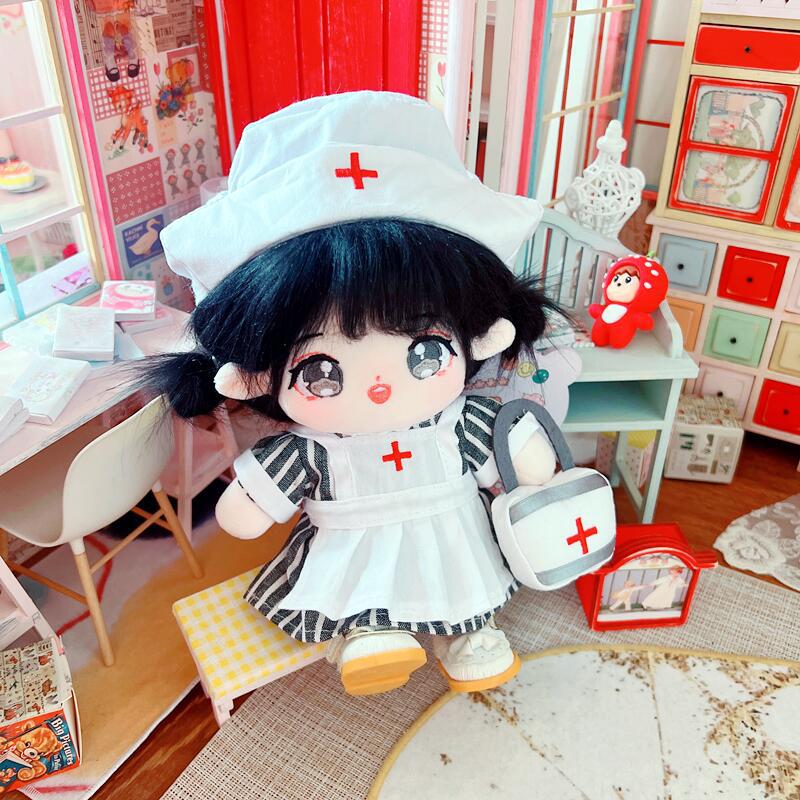 20cm Cotton Doll-Pink And Gray Nurse Dress Set