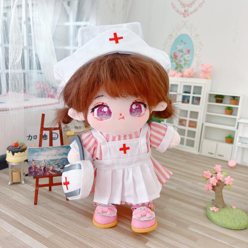 20cm Cotton Doll-Pink And Gray Nurse Dress Set