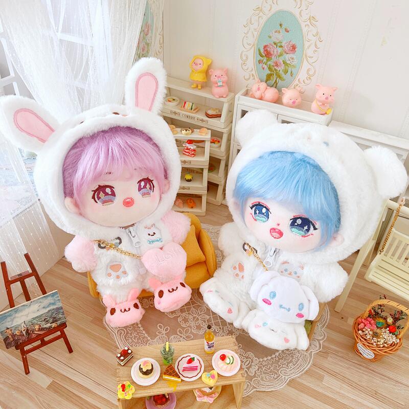 20cm Cotton Doll-White Teddy Brown Puppy Pink Bunny Coat And Trousers