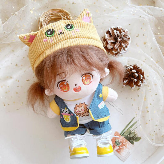 20cm Cotton Doll- Milk Tea Cat Denim Five-piece Set