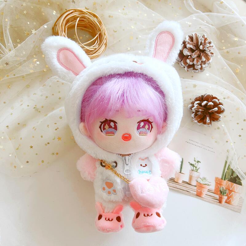 20cm Cotton Doll-White Teddy Brown Puppy Pink Bunny Coat And Trousers