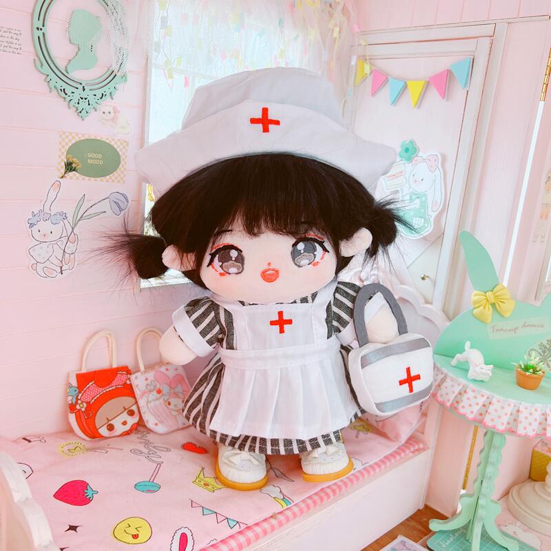 20cm Cotton Doll-Pink And Gray Nurse Dress Set